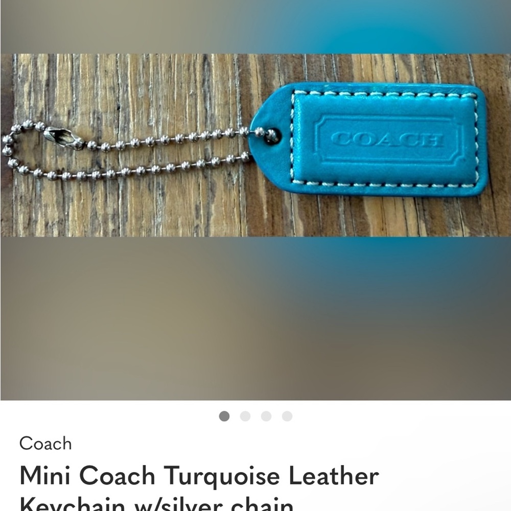 Coach Turquoise Leather Tag Keychain with Silver Ball Chain